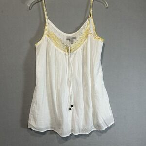 Old Navy Tank Top Womens Large white Yellow Crochet Trim Cottage core‎ Prairie